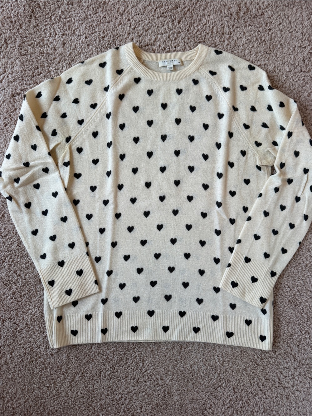 Equipment Cream Cashmere Sweater with Black Heart Print